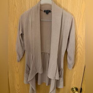 ABOUT A GIRL Beige Taupe Drape Front Pocket Cardigan Ruched Sleeve Womens M